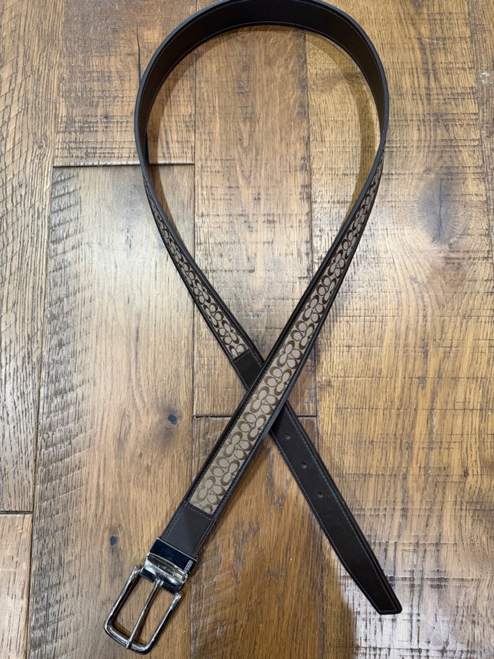 Coach Brown Signature Canvas Belt with Silver Buckle